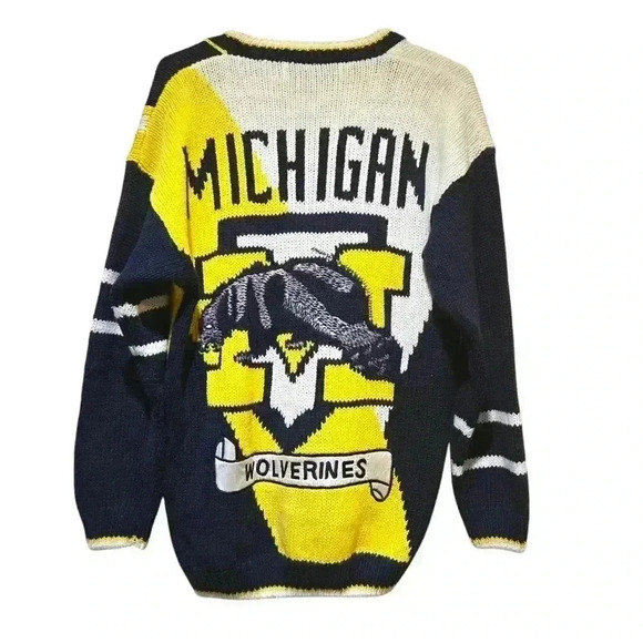 Rare Vintage Knit Belle Pointe Michigan Wolverines Cardigan Size M - Picture 2 of 7